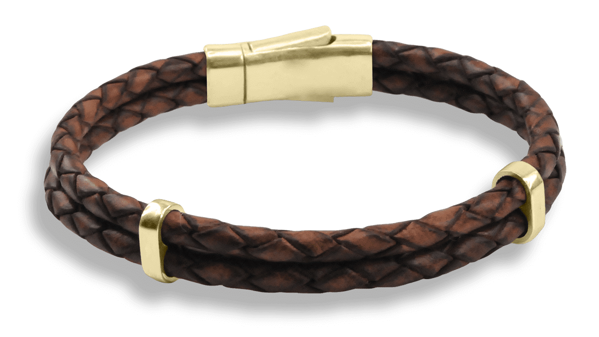 Double Leather Bracelet with Gold Rings • MARTONELLI