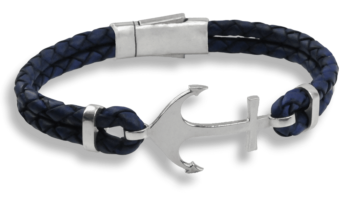 Double Leather Bracelet with Silver Anchor • MARTONELLI